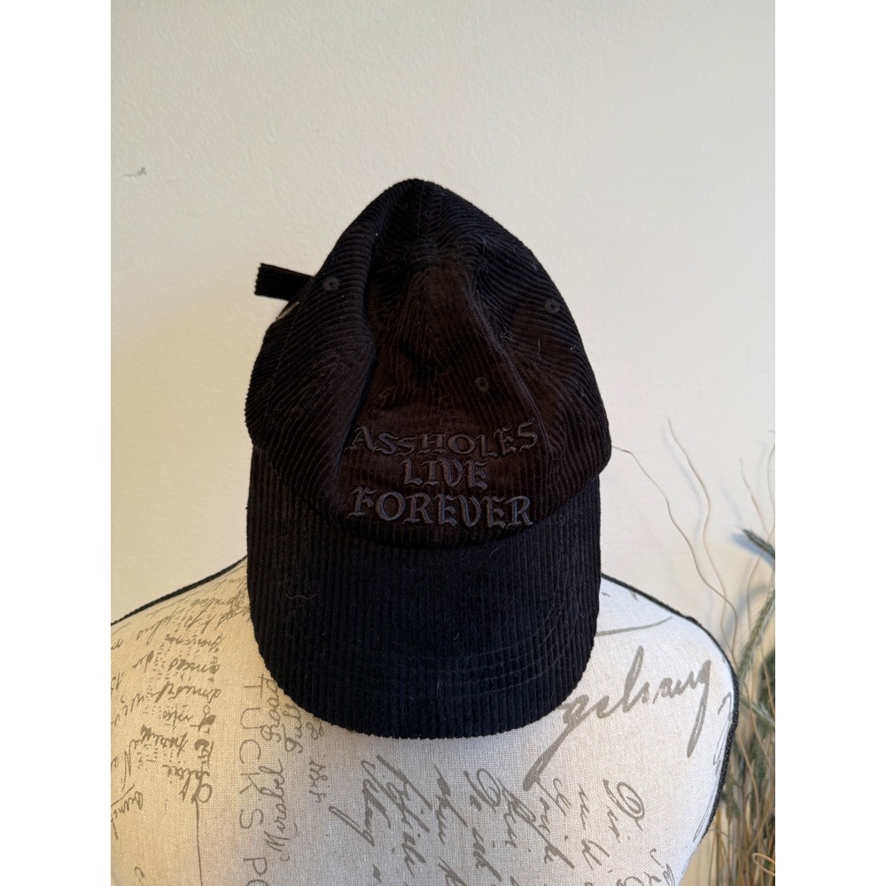Linda Finegold Aholes Live Forever Black Corduroy Adjustable Strapback Hat‎ Cap
